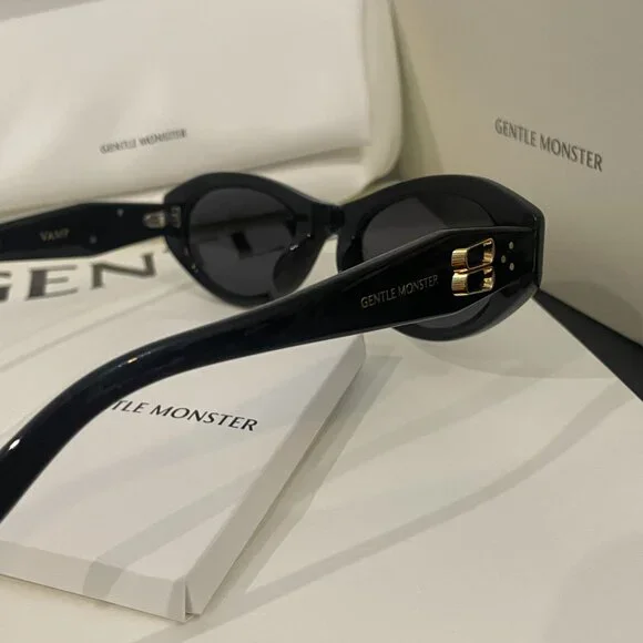 Gentle Monster Black Oval Sunglasses w/ Gold Logo Detail – Like New - Picture 4 of 11
